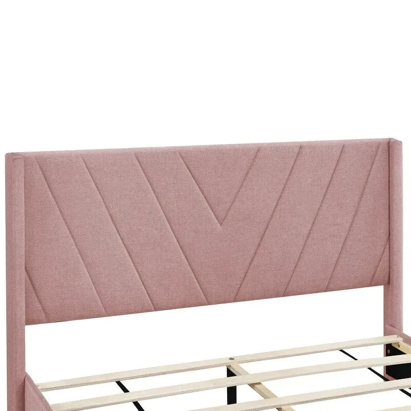 Queen Size Storage Bed Linen Upholstered Platform Bed with 3 Drawers