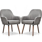 Set of 2 Fabric Dining Chairs Upholstered Arm Chair with Wood Legs
