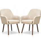 Set of 2 Fabric Dining Chairs Upholstered Arm Chair with Wood Legs