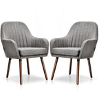Set of 2 Fabric Dining Chairs Upholstered Arm Chair with Wood Legs