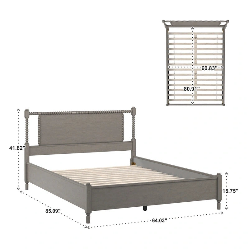 Demetria Antique Finish Beaded Wood Platform Bed by iNSPIRE Q Classic