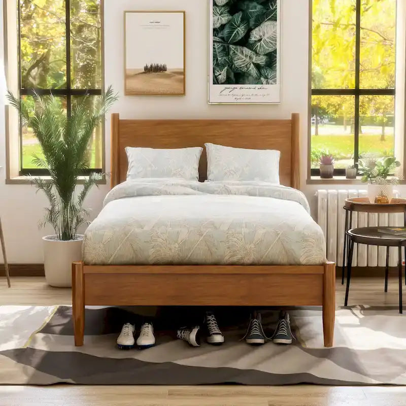 Queen-size Mid-century Modern Wood Paneled Platform Bed