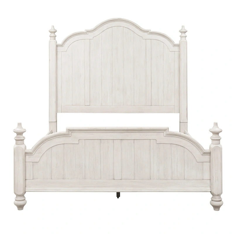 Farmhouse Reimagined Antique White with Chestnut Queen Poster Bed