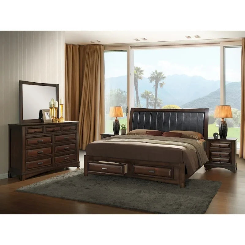 Roundhill Furniture Broval Light Espresso Wood King-size Storage Platform Bed