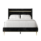 CraftPorch Corduroy Luxurious Gold PU Strip Wingback Velvet Upholstered Bed