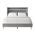 CraftPorch Corduroy Luxurious Gold PU Strip Wingback Velvet Upholstered Bed