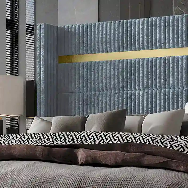 CraftPorch Corduroy Luxurious Gold PU Strip Wingback Velvet Upholstered Bed