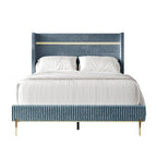 CraftPorch Corduroy Luxurious Gold PU Strip Wingback Velvet Upholstered Bed