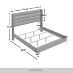 CraftPorch Corduroy Luxurious Gold PU Strip Wingback Velvet Upholstered Bed