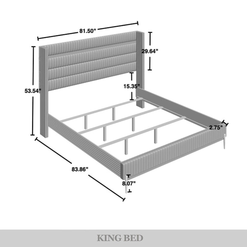 CraftPorch Corduroy Luxurious Gold PU Strip Wingback Velvet Upholstered Bed