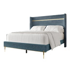 CraftPorch Corduroy Luxurious Gold PU Strip Wingback Velvet Upholstered Bed