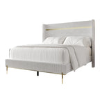 CraftPorch Corduroy Luxurious Gold PU Strip Wingback Velvet Upholstered Bed
