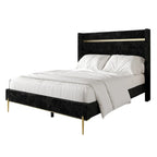 CraftPorch Corduroy Luxurious Gold PU Strip Wingback Velvet Upholstered Bed