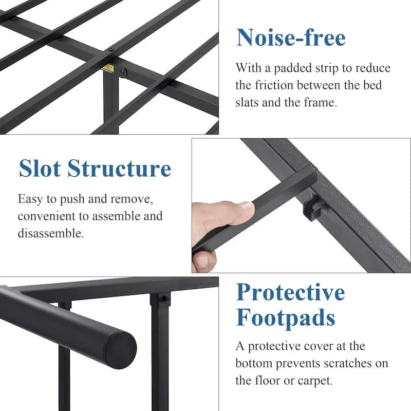 Metal Bed Frame with Headboard and Footboard, No Box Spring Needed