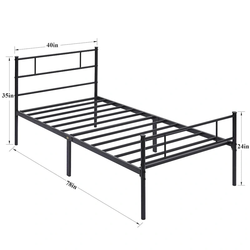 Metal Bed Frame with Headboard and Footboard, No Box Spring Needed