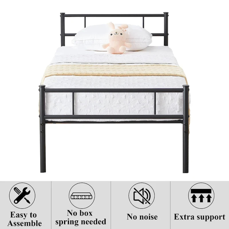 Metal Bed Frame with Headboard and Footboard, No Box Spring Needed