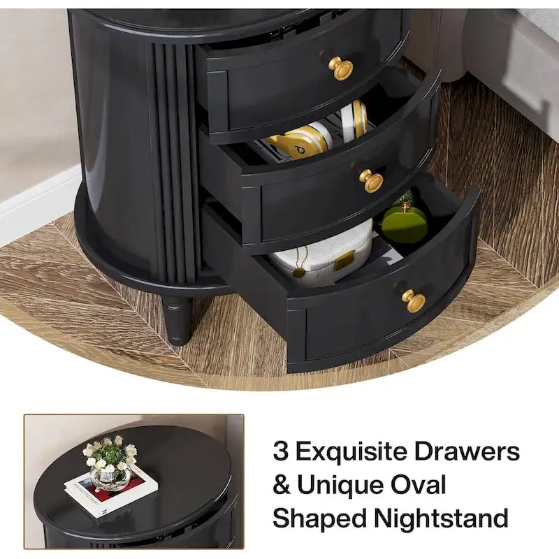Fully Assembled Nightstand with 3 Drawers
