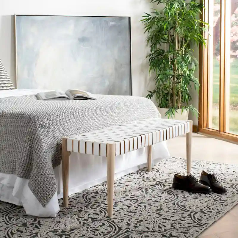 SAFAVIEH Manervia Wood & Leather Bench - 47Wx16Dx18H