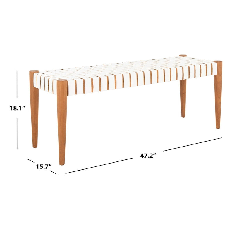 SAFAVIEH Manervia Wood & Leather Bench - 47Wx16Dx18H