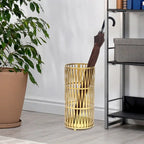 ADECO Stand Gold / Black Round RackMetal Umbrella Cane Walk Stick Drip Tray - 9. 2x9. 2x19