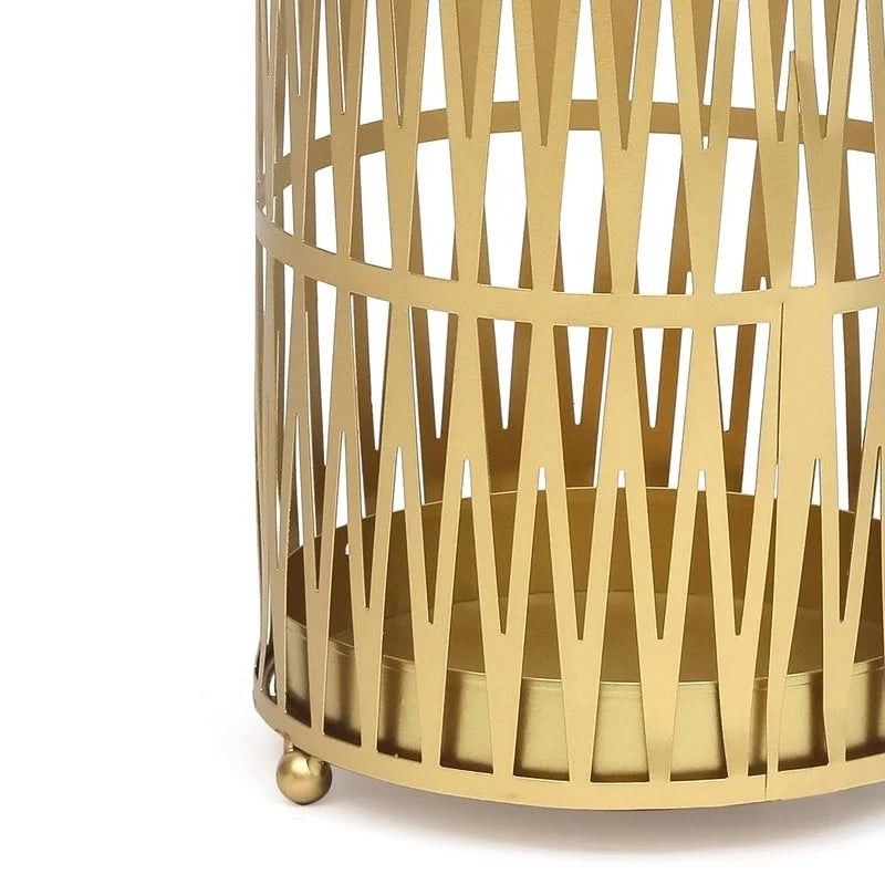 ADECO Stand Gold / Black Round RackMetal Umbrella Cane Walk Stick Drip Tray - 9. 2x9. 2x19