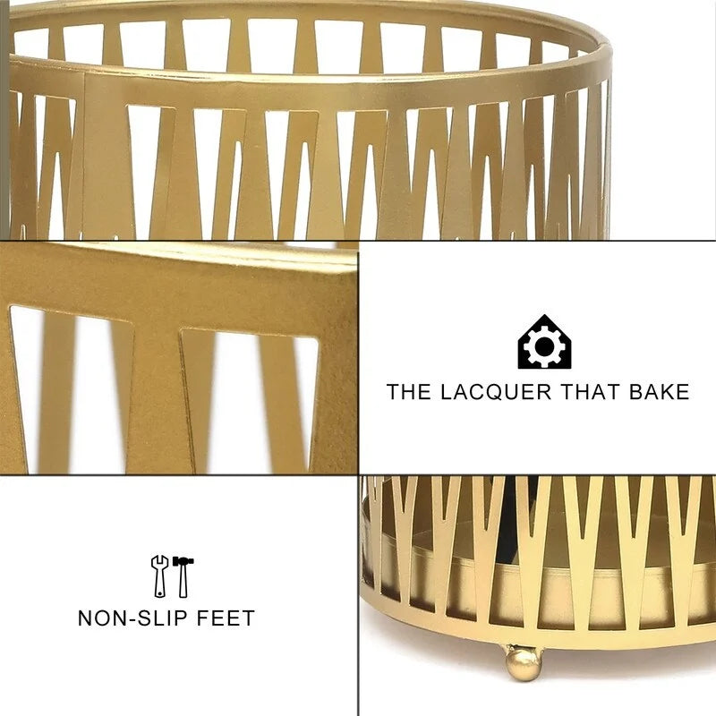 ADECO Stand Gold / Black Round RackMetal Umbrella Cane Walk Stick Drip Tray - 9. 2x9. 2x19