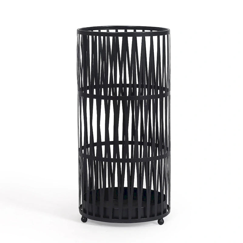 ADECO Stand Gold / Black Round RackMetal Umbrella Cane Walk Stick Drip Tray - 9. 2x9. 2x19