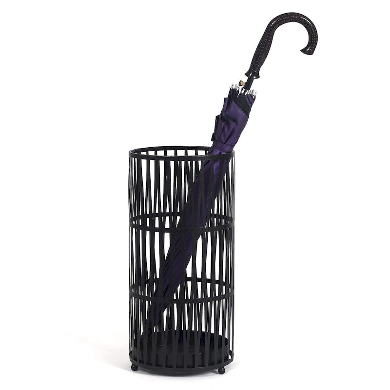 ADECO Stand Gold / Black Round RackMetal Umbrella Cane Walk Stick Drip Tray - 9. 2x9. 2x19