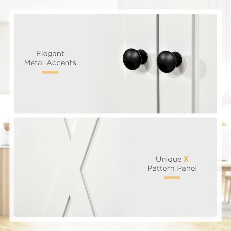 HOMCOM Freestanding Modern Farmhouse 4 Door Kitchen Pantry Cabinet, Storage Cabinet Organizer with 6-Tiers