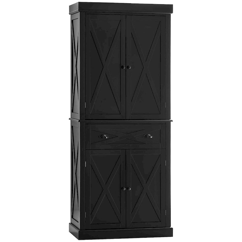 HOMCOM Freestanding Modern Farmhouse 4 Door Kitchen Pantry Cabinet, Storage Cabinet Organizer with 6-Tiers
