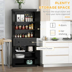 HOMCOM Freestanding Modern Farmhouse 4 Door Kitchen Pantry Cabinet, Storage Cabinet Organizer with 6-Tiers