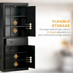 HOMCOM Freestanding Modern Farmhouse 4 Door Kitchen Pantry Cabinet, Storage Cabinet Organizer with 6-Tiers