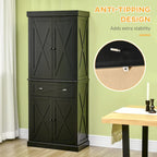 HOMCOM Freestanding Modern Farmhouse 4 Door Kitchen Pantry Cabinet, Storage Cabinet Organizer with 6-Tiers