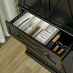 HOMCOM Freestanding Modern Farmhouse 4 Door Kitchen Pantry Cabinet, Storage Cabinet Organizer with 6-Tiers