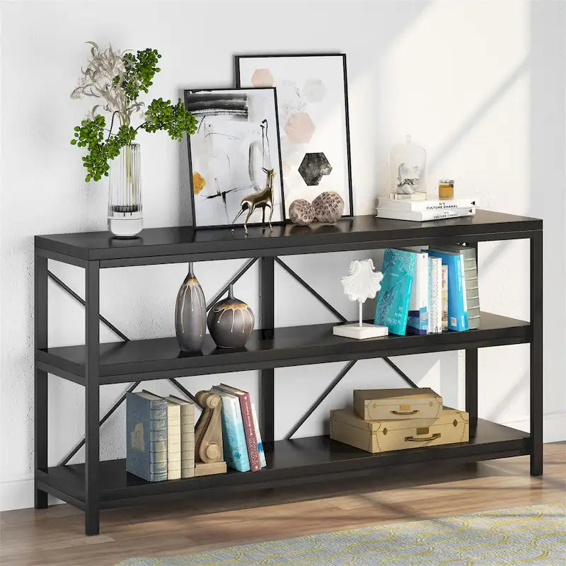 3 Tiers Console Table TV Stand with Storage Shelves,Sofa Table