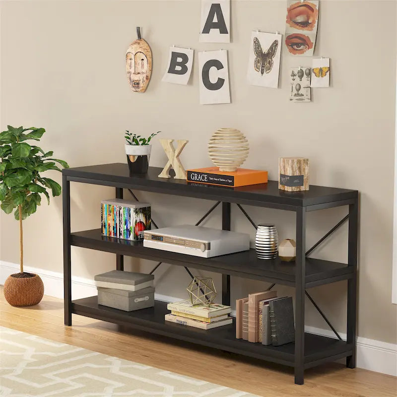 3 Tiers Console Table TV Stand with Storage Shelves,Sofa Table