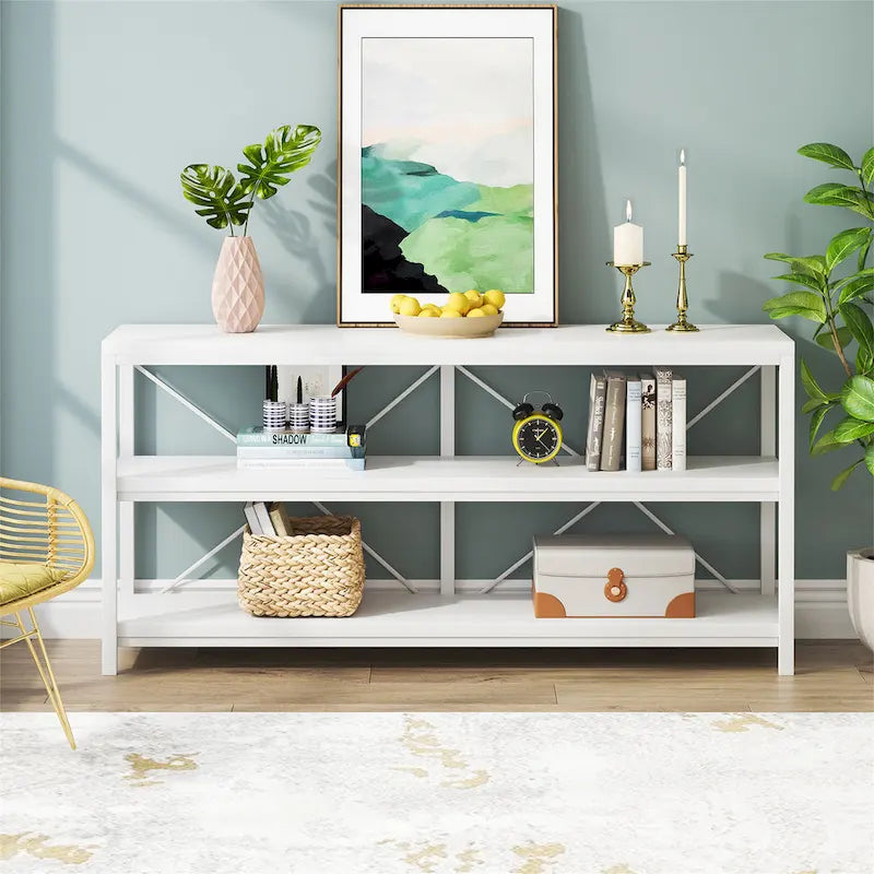 3 Tiers Console Table TV Stand with Storage Shelves,Sofa Table