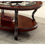 Wooden Coffee Table With Metal Frame in Brown Cherry Finish