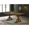 Roundhill Furniture Enna Morden Farmhouse Wood Trestle Dining Table, Brushed Driftwood Finish