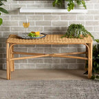 Cacaban Modern Bohemian Natural Brown Rattan Accent Bench
