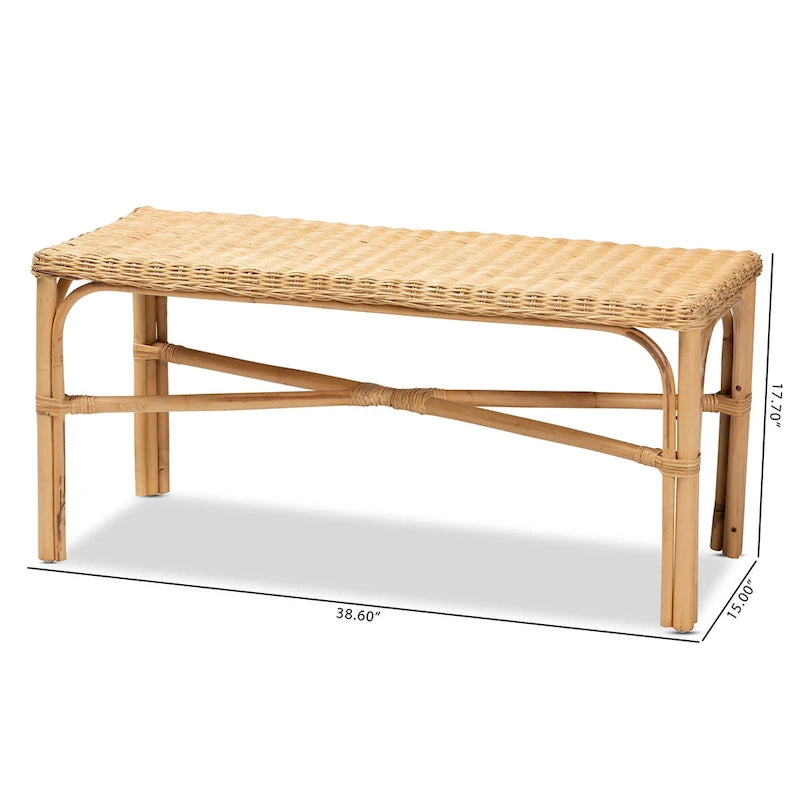 Cacaban Modern Bohemian Natural Brown Rattan Accent Bench