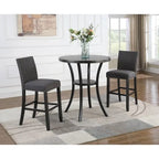 Roundhill Furniture Biony 3-Piece 36 Round Espresso Bar Table with 2 Nail Head Barstools
