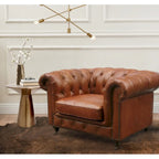 Pasargad Home Paris Club Genuine Leather Chester Bay Tufted Sofa/Chair