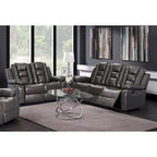 Grey PU Leather 3/2-piece Sofa, Loveseat and Recliner Living Room Set