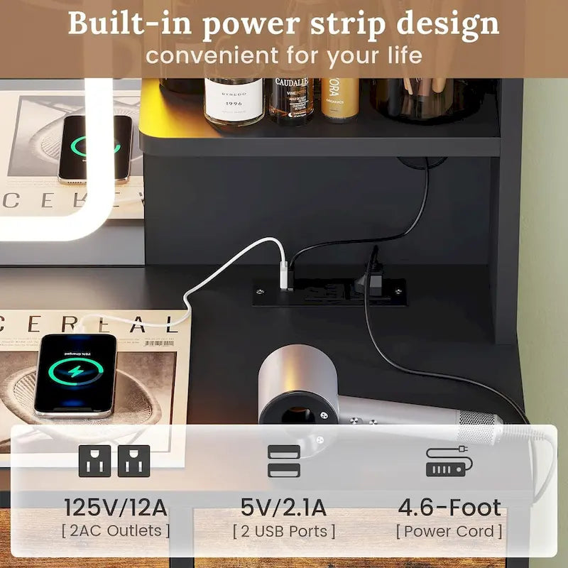 5 Drawers Vanity Desk Touch Screen Mirror Time Display Makeup Vanity