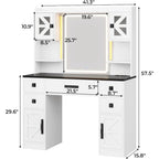 5 Drawers Vanity Desk Touch Screen Mirror Time Display Makeup Vanity