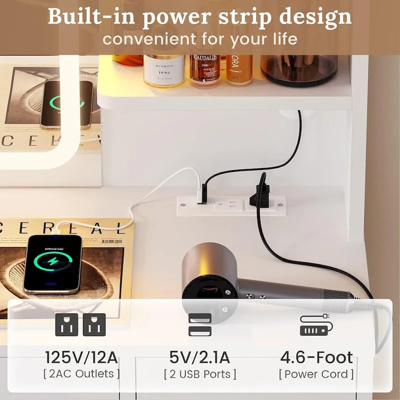 5 Drawers Vanity Desk Touch Screen Mirror Time Display Makeup Vanity