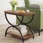 2-Tier RectangularWood Metal End Side Accent Table Nightstand
