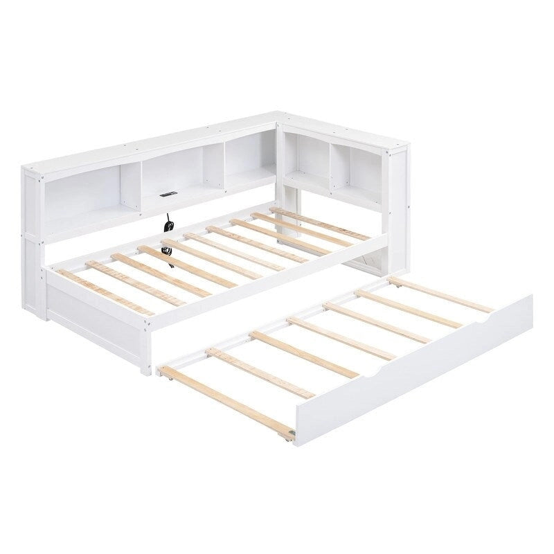 Twin Size Daybed with Trundle,Storage Cabinets and USB Ports