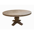 Som 60 Inch Round Dining Table, Cross Pedestal Base, Rustic Smoke Brown